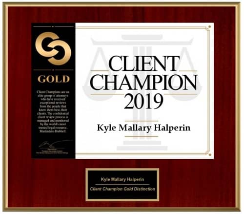 Martindale Hubble Client Champion Gold Award 2019 Kyle Halperin